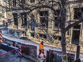The scene of the fire in Old Montreal on March 20, 2023.