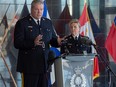 RCMP Chief Superintendent Chris Leather, left, and Assistant Commissioner Lee Bergerman field questions a news conference at RCMP headquarters in Dartmouth, N.S. on Sunday, April 19, 2020.