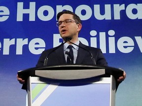 Conservative Party Leader Pierre Poilievre delivers a keynote speech at the Canada Strong and Free Networking conference in Ottawa, March 23, 2023.