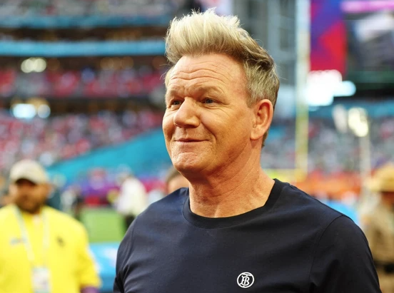 FILE - Celebrity chef Gordon Ramsay on the sidelines before Super Bowl LVII at State Farm Stadium in Glendale, Arizona on Feb. 12, 2023. PHOTO BY MARK J. REBILAS-USA TODAY SPORTS
