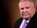 FILE: Ontario Premier Doug Ford speaks to the media outside of his office in the Ontario Legislature in Toronto on Thursday Nov. 21, 2019. / PHOTO BY THE CANADIAN PRESS/CHRIS YOUNG