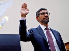 Google CEO Sundar Pichai is sworn in prior to testifying at a U.S. House Judiciary Committee hearing in December 2018. Pichai appears to be refusing a request to appear before a similar committee in Canada.