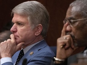 Chair of the House Foreign Affairs Committee Rep. Michael McCaul, R-Texas, left, and Ranking Member Rep. Gregory Meeks, D-N.Y., attend a full committee hearing about China, Tuesday, Feb. 28, 2023, on Capitol Hill in Washington.