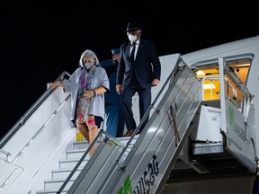 Governor General Mary  Simon and Whit Fraser arrive in Berlin, Germany on Oct. 17, 2021.