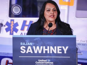 Rajan Sawhney makes a comment during the United Conservative Party of Alberta leadership candidate's debate in Medicine Hat, Alta., Wednesday, July 27, 2022.