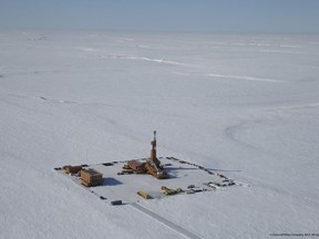 This 2019 aerial photo provided by ConocoPhillips shows an exploratory drilling camp at the proposed site of the Willow oil project on Alaska's North Slope. The Biden administration's approval of the massive oil development in northern Alaska on Monday, March 13, 2023, commits the U.S. to yet another decades-long crude project even as scientists urgently warn that only a halt to more fossil fuel emissions can stem climate change. ConocoPhillips' Willow project was approved Monday and would result in at least 263 million tons of planet-warming gases over 30 years. (ConocoPhillips via AP)