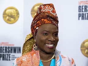 FILE - Angelique Kidjo arrives at the presentation of the Gershwin Prize, which honors a musician's lifetime contribution to popular music, hosted at DAR Constitution Hall in Washington on Wednesday, March 1, 2023. The five-time Grammy Award winner Angelique Kidjo, Chris Blackwell who is the founder of one of the most successful a record label and Estonian composer Arvo Pärt have won the 2023 Polar Music Prize, a Swedish music award. The three had "all made such a global impact with their music," Marie Ledin, managing director of the annual prize, said Tuesday, March 28, 2023.