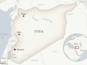 This is a locator map for Syria with its capital, Damascus. (AP Photo)