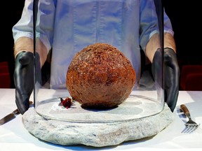 The mammoth meatball, seen here, is a one-off and has not been tasted, even by its creators, nor is it planned to be put into commercial production.