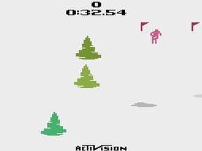 A screenshot from the Atari video game Skiing.