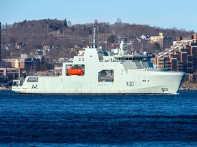 A file photo of HMCS Harry DeWolf as it heads from the harbour in Halifax for sea trials in Jan. 31, 2020.