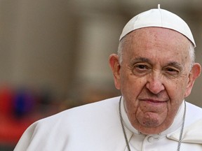 Pope Francis arrives the weekly general audience on March 22, 2023 at St. Peter's square in The Vatican.