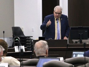 State Rep. John Torbett, R-Gaston County, answers questions about his bill to limit how teachers can discuss certain racial topics during a House Education Committee meeting at the Legislative Office Building in Raleigh, N.C., Tuesday, March 14, 2023.