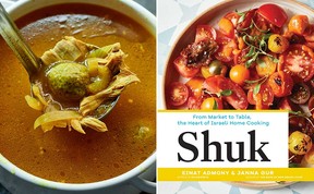 Saffron-Scented Chicken and Vegetable Soup with Fresh Herb Matzo Balls from Shuk by Einat Admony and Janna Gur.