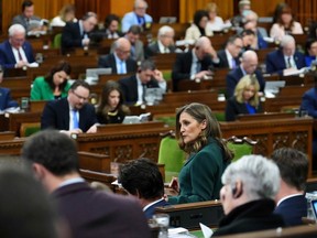 Deputy Prime Minister and Minister of Finance Chrystia Freeland delivers the federal budget in the House of Commons on Parliament Hill in Ottawa, Tuesday, March 28, 2023.