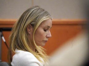 Gwyneth Paltrow sits in court, Wednesday, March 22, 2023, in Park City, Utah. Paltrow is accused of injuring another skier, leaving him with a concussion and four broken ribs.