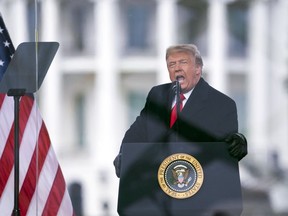 President Donald Trump speaks at a rally near the U.S. Capitol building protesting the electoral college certification of Joe Biden as President in Washington, January 6, 2021.