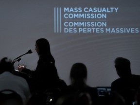 Sandra McCulloch, a lawyer with Patterson Law, representing many of the families of victims and others, addresses the Mass Casualty Commission inquiry.