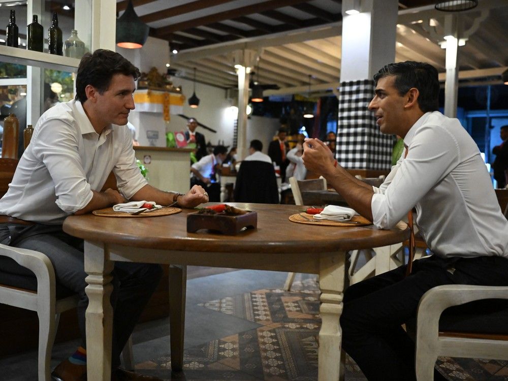 Canada’s Prime Minister Justin Trudeau and British Prime Minister Rishi Sunak in November 2022 in Nusa Dua, Indonesia. Both leaders have scrambled to match subsidies offered by the Biden administration.