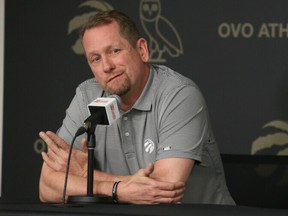 Toronto Raptors held their day after the season locker clean outs as head coach Nick Nurse speaks about the season and upcoming plans for next season in Toronto, Ont. on Thursday April 13, 2023.