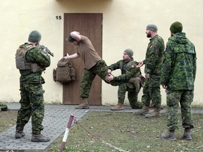 Canadian soldiers in Poland where they, along with Polish and British troops, are training Ukrainian soldiers.
