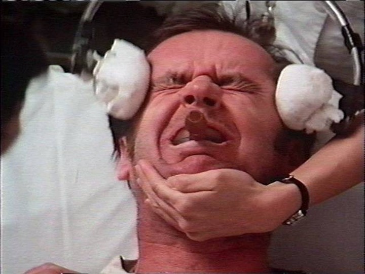  Jack Nicholson getting shock therapy in the 1975 film One Flew Over the Cuckoo’s Nest