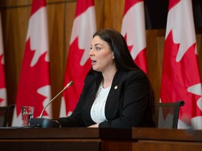 Liberal MP Jenica Atwin takes part in a press conference expressing concerns over expansion of nuclear energy and the development of small modular nuclear reactors (SMRs).