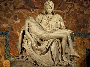 Michelangelo’s Pietà statue, which portrays Mary holding the body of her slain son.