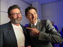 Prime Minister Justin Trudeau with Wolverine actor Hugh Jackman in New York at the Global Citizen Now conference on April 27, 2023.