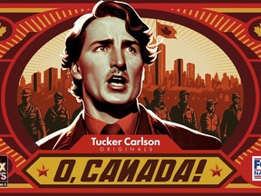 In a teaser trailer for the new film, called O, Canada, Prime Minister Justin Trudeau is shown in the red favoured by communist propagandists, complete with a moustache that has a distinctly Assad-esque flair.