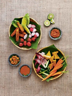 Crudité, tempeh and tofu with shrimp paste sambal recipe from The Indonesian Table