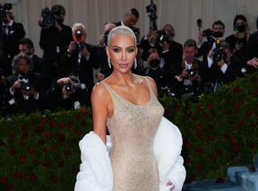 Kim Kardashian wearing a dress worn by Marilyn Monroe at the Met Gala in New York on May 2, 2022.