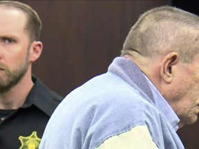 Andrew Lester appears in court to answer charges of first-degree assault and armed criminal action on Wednesday, April 19, 2023 in Liberty, Mo. Lester, 84, accused of shooting Ralph Yarl, a Black teenager, pleaded not guilty. (KMBC via AP, Pool)