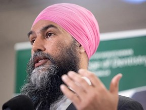 Federal NDP Leader Jagmeet Singh holds a press conference at the University of Saskatchewan.