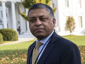 FILE - Dr. Rahul Gupta, the director of the White House Office of National Drug Control Policy, walks outside of the White House, Nov. 18, 2021, in Washington. The U.S. has named a veterinary tranquilizer as an "emerging threat" when it is mixed with the opioid fentanyl, clearing the way for more efforts to stop the spread of xylazine and develop an antidote. The Office of National Drug Control Policy announced the designation Wednesday, April 12, 2023.
