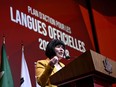 Official Languages Minister Ginette Petitpas Taylor speaks at an announcement on the Action Plan for Official Languages, in Ottawa, on Wednesday, April 26, 2023.