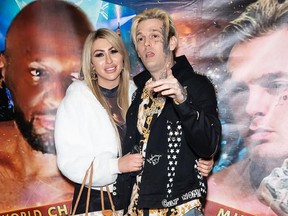Aaron Carter and Melanie Martin at the Celebrity Boxing Face Off in Pennsylvania in April 2021.