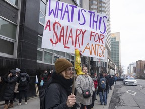 Federal civil servants form a picket line as over 150,000 PSAC federal employees begin the sixth day of their strike across the country Monday, April 24, 2023 in Montreal.THE CANADIAN PRESS/Ryan Remiorz