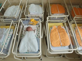 A single newborn baby in maternity ward