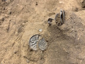 The find, discovered about eight kilometres from the site of Viking-Age fortresses built around 980, includes Danish, Arab and Germanic coins.