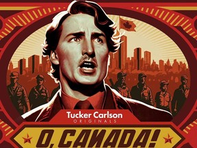 Art for a since-cancelled documentary by Fox News host Tucker Carlson. Prime Minister Justin Trudeau is obviously not a dictator, but like all Canadian prime ministers he enjoys a level of executive and legislative power that is virtually unmatched in the democratic world.