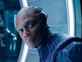 This image released by Marvel Studios shows Chukwudi Iwuji as The High Evolutionary in a scene from "Guardians of the Galaxy Vol. 3."  (Marvel Studios-Disney via AP)
