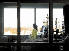 A nurse works in the intensive care unit at the Humber River Hospital in Toronto during the COVID-19 pandemic. Nathan Denette / The Canadian Press