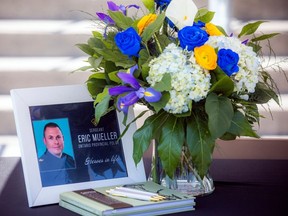 OTTAWA: A book of condolences was set up outside the Rockland city hall, Saturday, May 13, 2023. Mueller was fatally shot on Laval Street, in Bourget east of Ottawa, early Thursday morning.