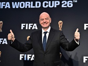 FIFA President Gianni Infantino arrives for the official FIFA World Cup 2026 brand #WeAre26 campaign launch in Los Angeles, California on May 17, 2023.