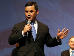 Conservative Party Leadership candidate Michael Chong, addresses crowd at the Conservative Party of Canada's final televised debate in Toronto, Ontario, April 26, 2017.