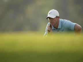 Rory McIlroy, of Northern Ireland, lines up a putt on the 17th hole during the first round of the Masters golf tournament at Augusta National Golf Club in Augusta, Ga., Thursday, April 6, 2023. McIlroy was one of several golfers named to the field of the men's national championship this afternoon.