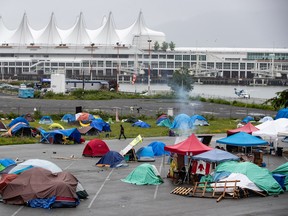 A homeless encampment in Vancouver. A new Research Co. poll finds that 28 per cent of Canadians are fine with approving a homeless person's request for assisted suicide even if they don't have any health afflictions.