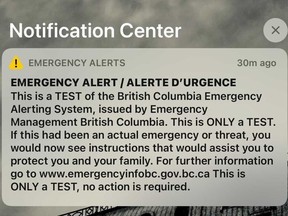 British Columbians saw this message on their cellphones Wednesday.