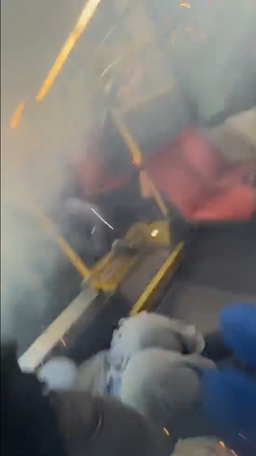 Screenshot of fireworks being lit aboard a TTC bus.